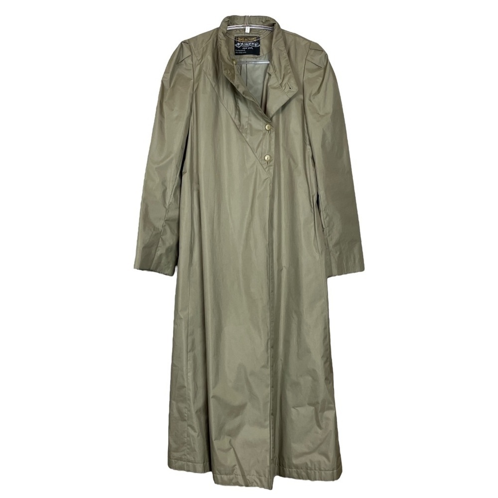 Vtg Domino New York Asymmetrical Buttoned Long Trench Coat Jacket Khaki Size 6